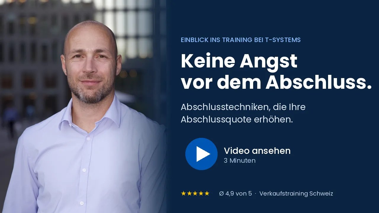 Verkaufstrainer von Sales4IT erklärt im Training bei T-Systems Schweiz, wie Abschlusstechniken die Abschlussquote erhöhen